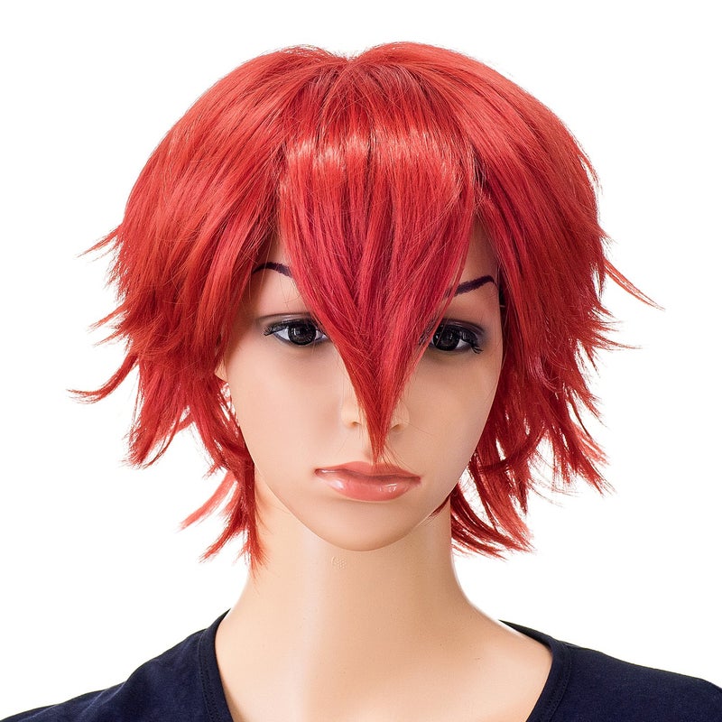 SWACC Unisex Fashion Spiky Layered Short Anime Cosplay Wig for Men and Women (Red) - Image 4